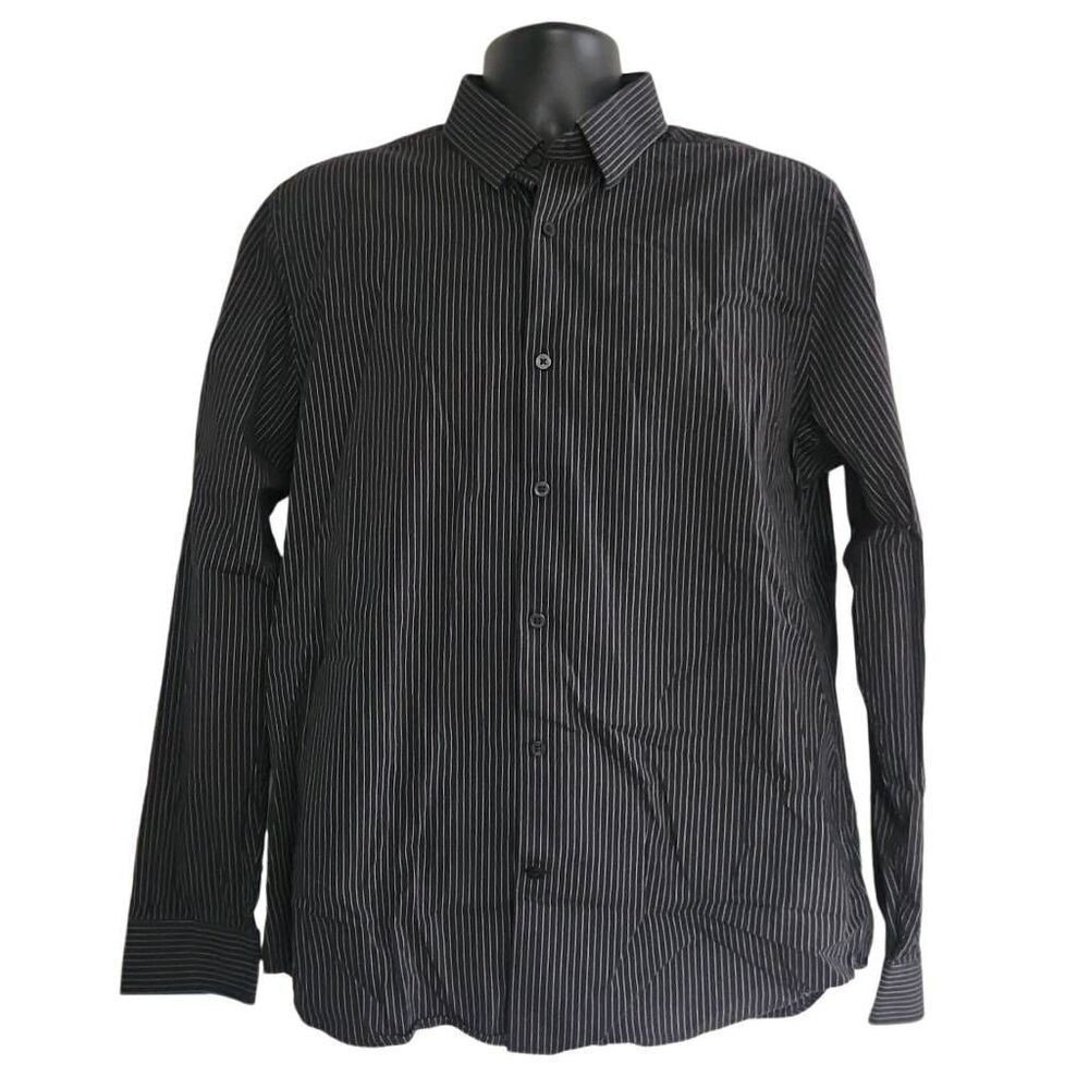 Express Men's Size Large Black & White Pinstripe Long Sleeve Button Down Shirt